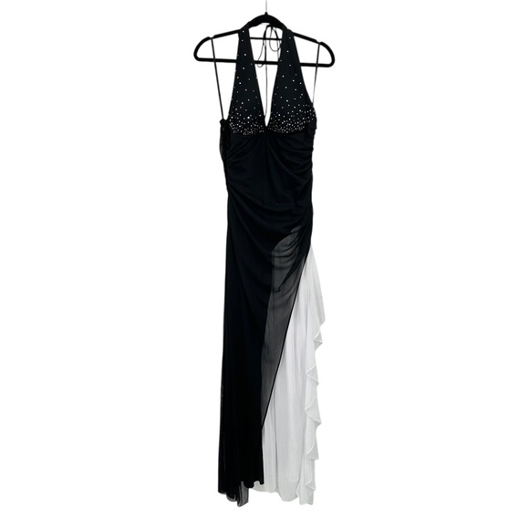 Blondie Nites by Linda Bernell Dresses & Skirts - Blondie Nites Black White Gown Womens 13 Halter Maxi Dress Rhinestone Y2K